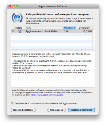 Aggiornamento Airport su Snow Leopard