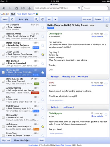 Anche Gmail diventa iPad-friendly