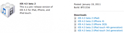 Apple rilascia iOS 4.3 beta 2