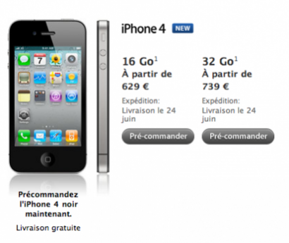 iPhone 4 a partire da 629€